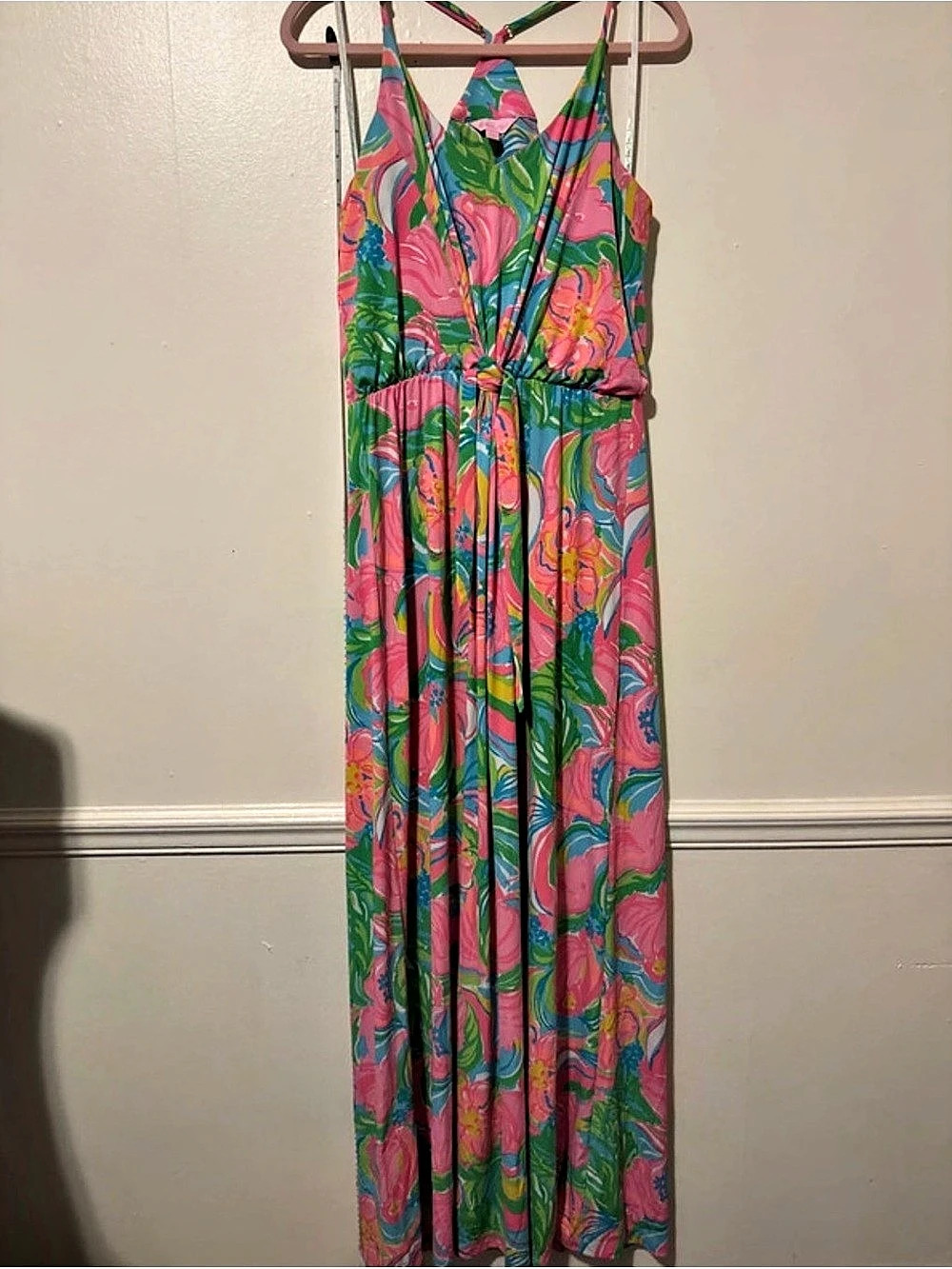 Lilly Pulitzer Floral Maxi Dress in Pink & Green Size XL Like New